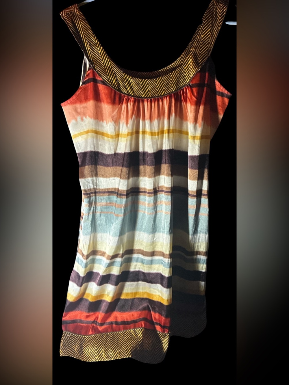 BCBGMAXAZRIA Boho Striped Tank Dress with Chevron Trim - Size M - Picture 5 of 5